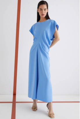 VESTIDO LONGO EM CREPE AZUL