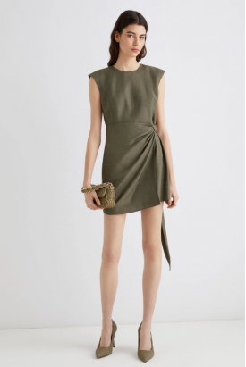 VESTIDO CURTO KAKI EM SARJA