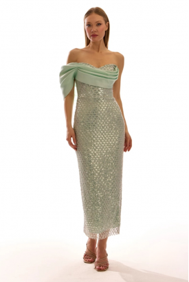 VESTIDO MIDI VERDE-ÁGUA